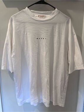 Marni White Short-Sleeve Logo Tee with Black Text